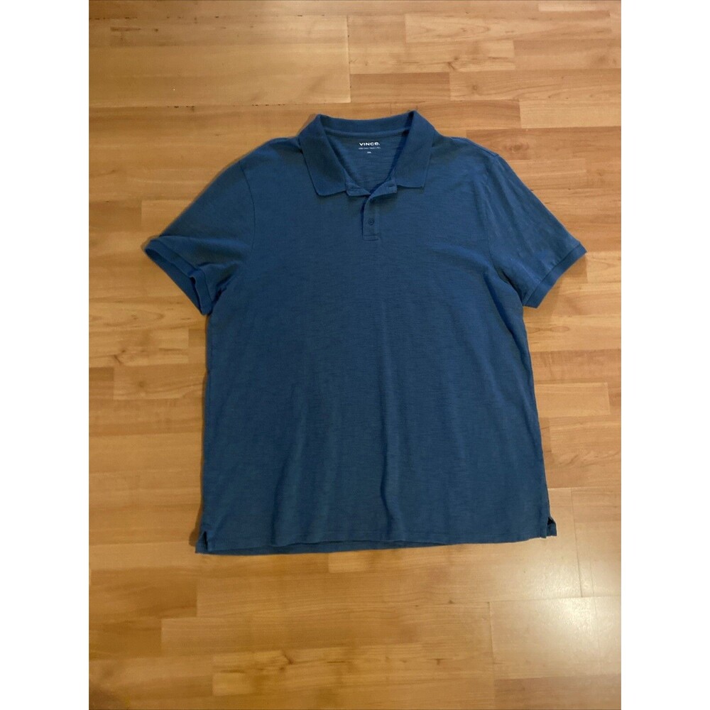 Vince Shirt Blue Cotton Short Sleeve Regular Fit Slub Polo -Men's XXL